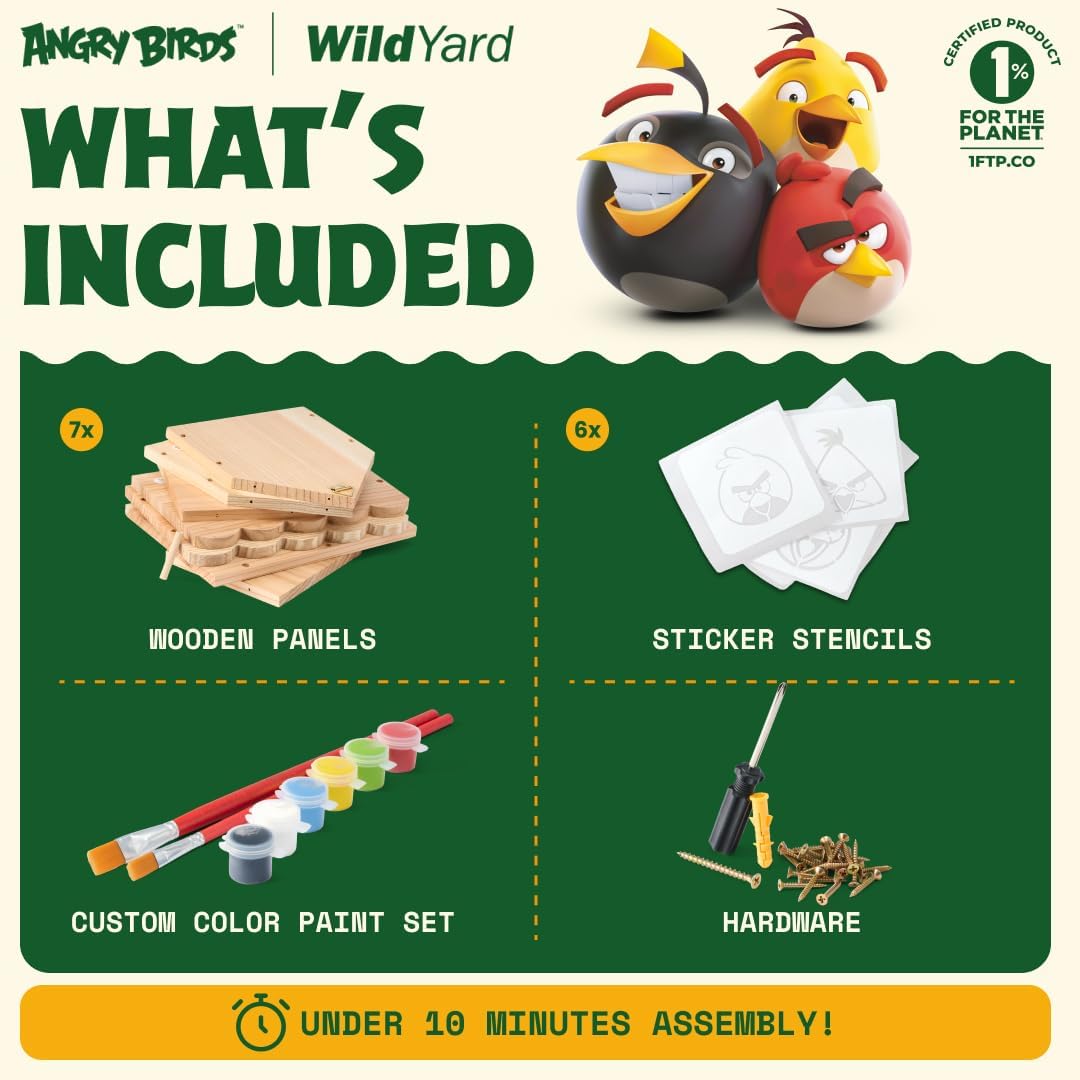 Angry Birds X WildYard DIY Vogelhaus-Bausatz – Holz-Nistkasten zum Bemalen & Bauen, Zedernholz Vogel