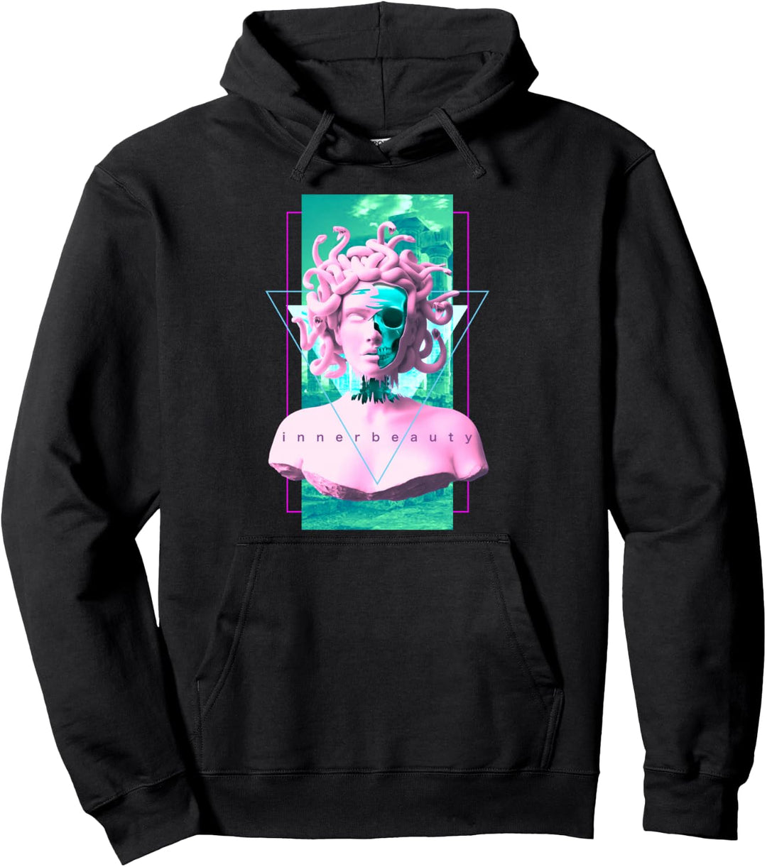 Vaporwave Medusa Statue mit dem Schädel Aesthetic Art Retro Pullover Hoodie