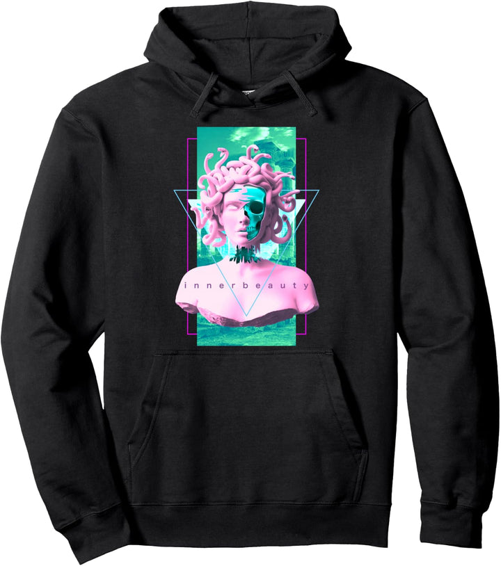 Vaporwave Medusa Statue mit dem Schädel Aesthetic Art Retro Pullover Hoodie