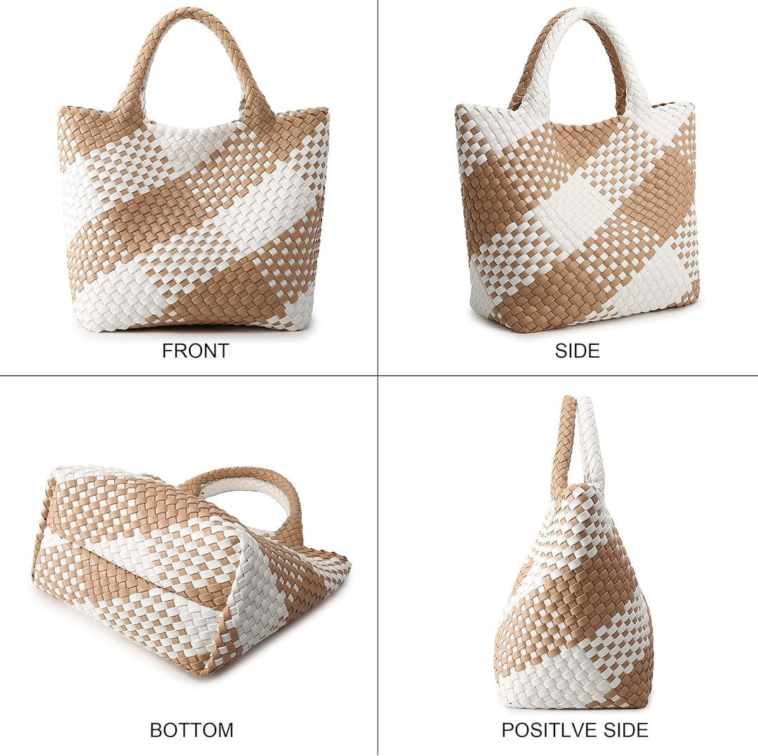 Queenoris Damen 1133 Tragetasche, Handtasche, Schultertasche, Aprikose und Weiss Kontrastierend