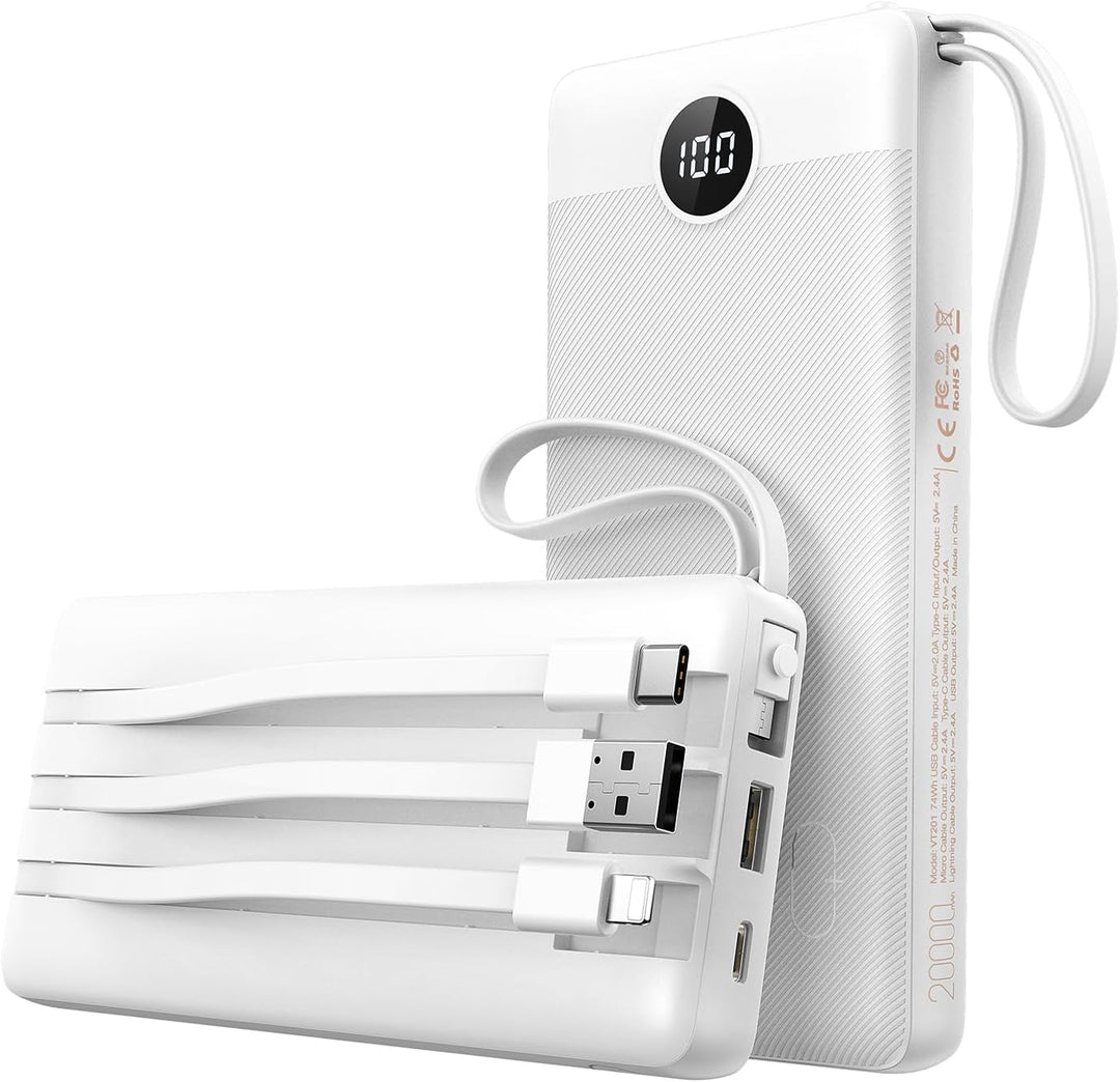 VEEKTOMX Powerbank 20000mAh Power Bank mit Kabel Powerbank USB C Tragbares Ladegerät 5 Ausgängen LED
