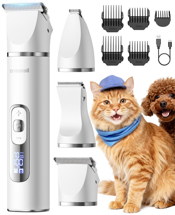 oneisall 3 in 1 Schermaschine Katze Hunde, LCD-Anzeige Leise Katzenrasierer Profi Haarschneidemaschi