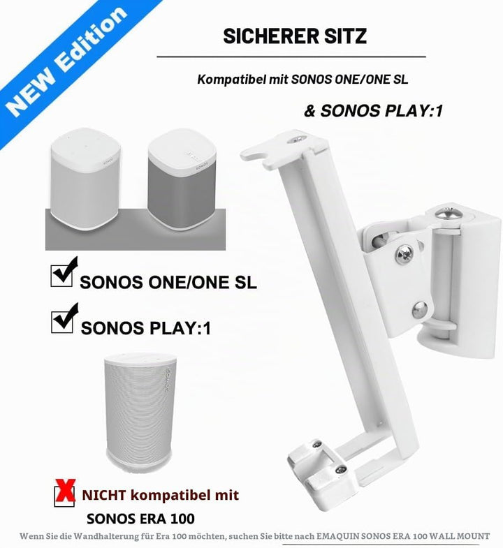 EMAQUIN Wandhalterung für SONOS One/SONOS One SL/SONOS Play 1 Speaker(Drehbar und neigbar,kompatibel