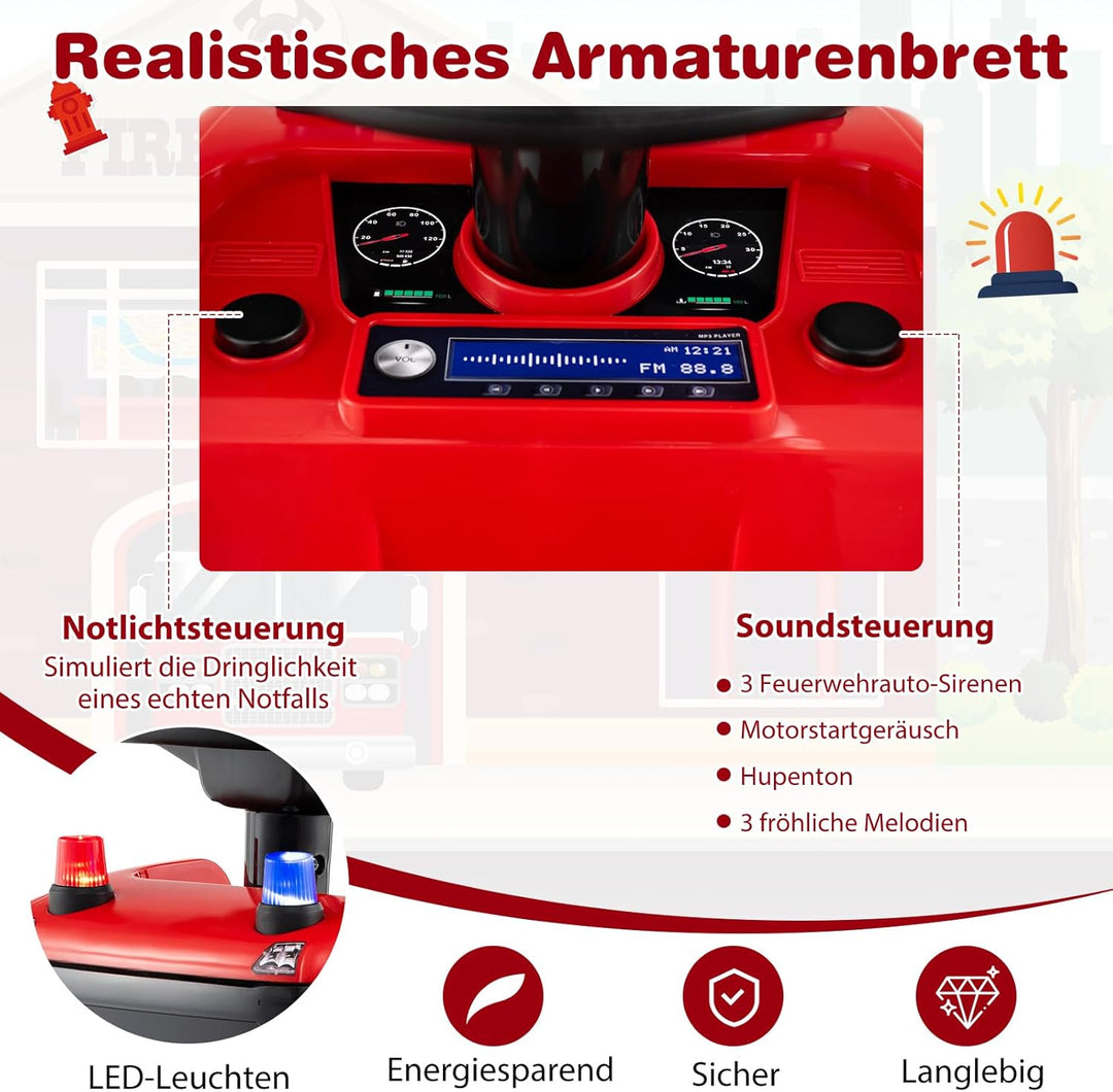 COSTWAY 2 in 1 Rutschauto, Polizeiauto mit Lenkrad, LED-Licht, Hupe & Musik, Rutscher Auto mit Staur