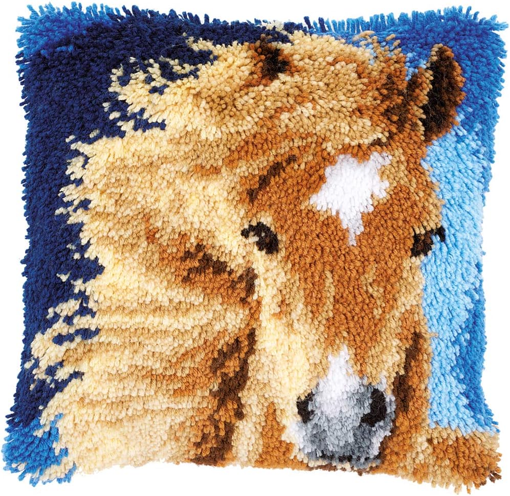 Vervaco Knüpfkissen Braunes Pferd, Mehrfarbig, 40 x 40 cm / 16" x 16"