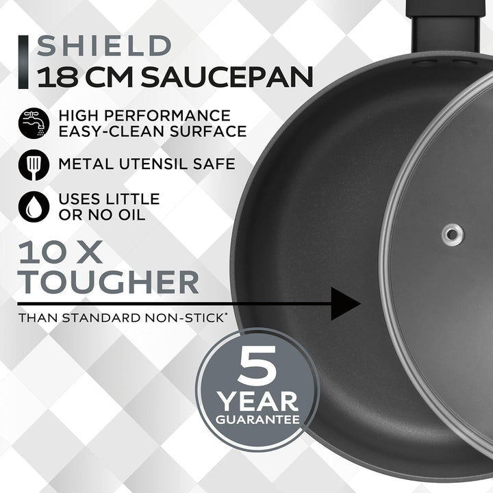 Russell Hobbs RH02840EU7 18cm Non-Stick Saucepan – Induction Pan, Tempered Glass Lid & Steam Vent, H
