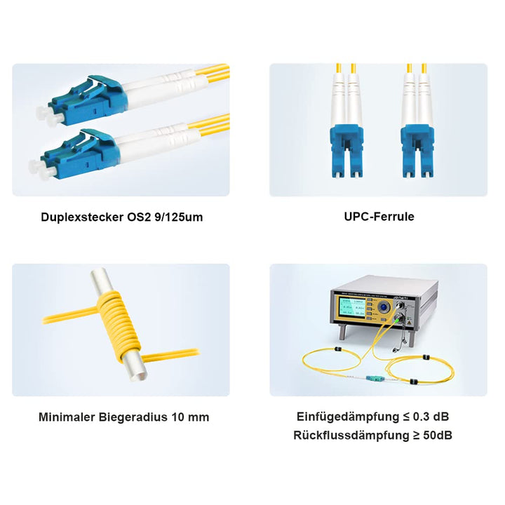 FLYPROFiber 0.5M OS2 LC auf LC LWL Glasfaser Patchkabel | Längenoption: 0,2m-200m, 1G/10GB Singlemod