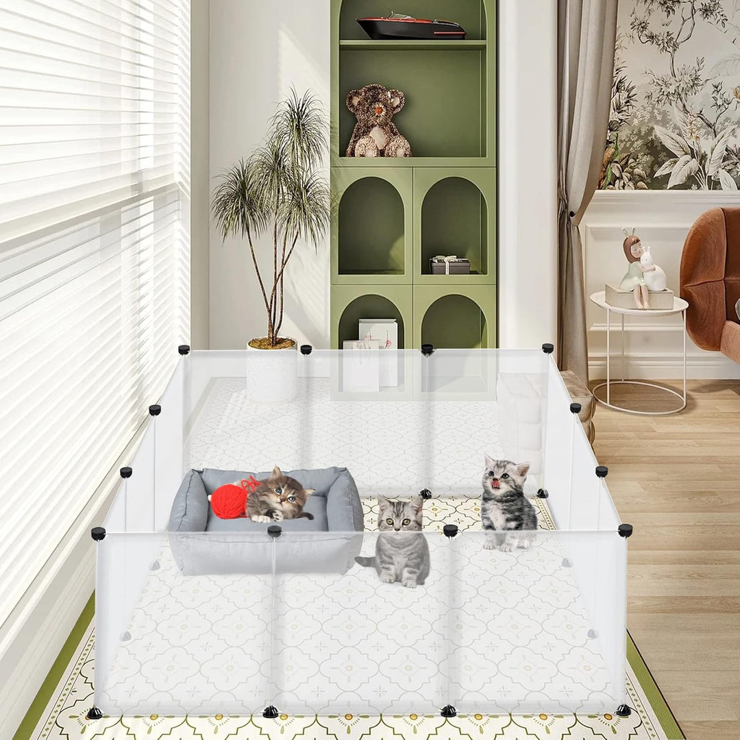 FIVMEN Freilaufgehege Kleintiergehege 145x75x48cm Freigehege Gittergehege 12-Platten Laufstallgitter