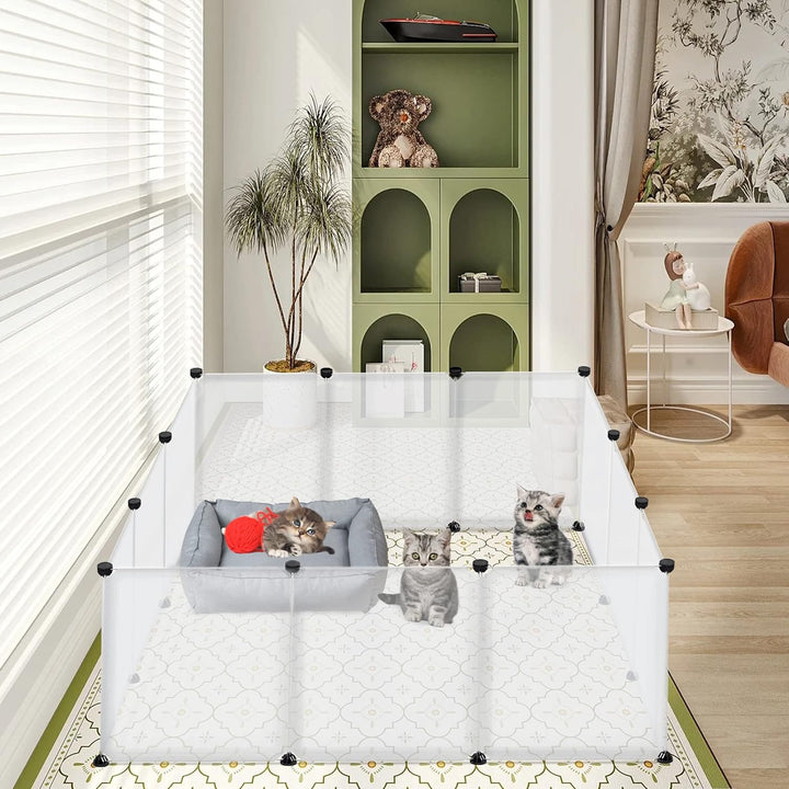FIVMEN Freilaufgehege Kleintiergehege 145x75x48cm Freigehege Gittergehege 12-Platten Laufstallgitter