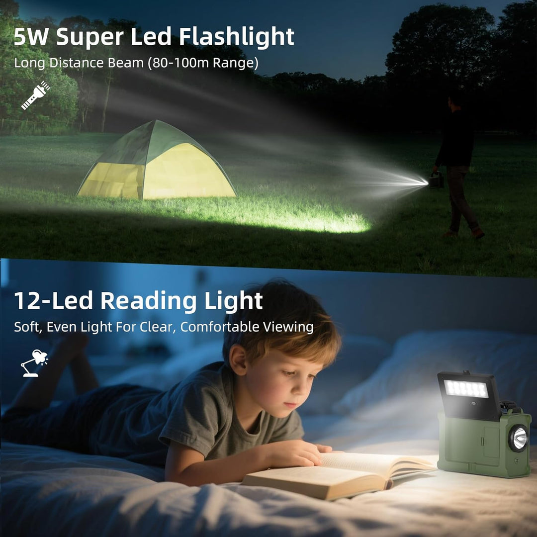 Mesqool Kurbelradio, Solar Notfallradio mit AM/FM Empfang, 12000mAh Wiederaufladbare Powerbank, IPX6