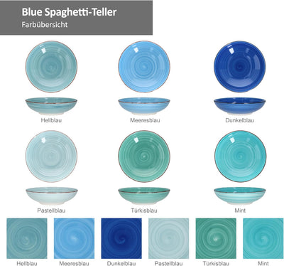 MamboCat Blue Spaghetti-Teller Set 6-teilig I Pasta-Teller tief Ø 23,5 cm I Salat-Schale 800 ml I St