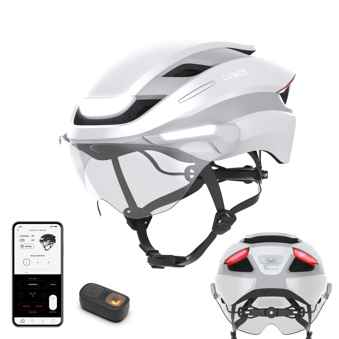 Lumos Ultra E-Bike Smart Helmet | NTA 8667 Certified | Front & Rear LED Lights | Retractable Face Sh