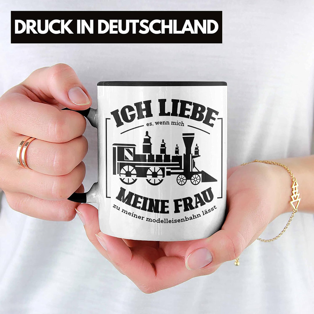 Trendation - Lustige Modelleisenbahn Tasse Geschenk für Eisenbahner (Schwarz), Schwarz