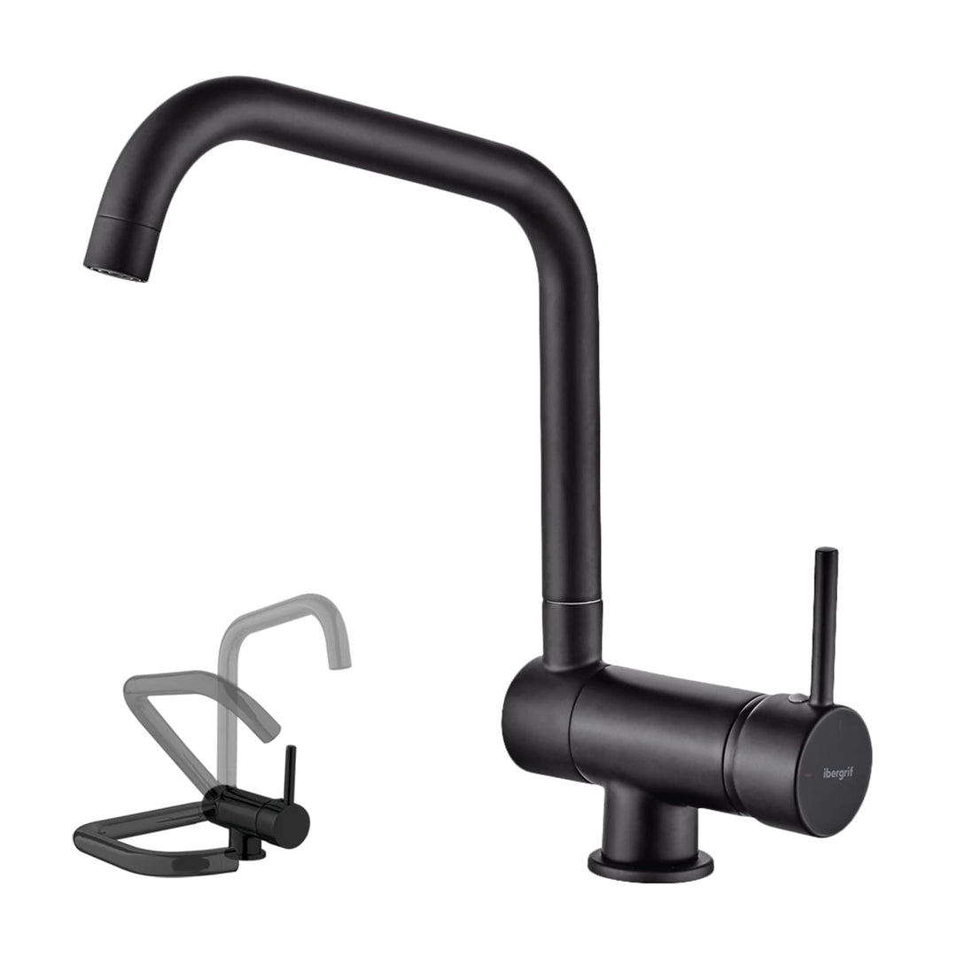 Ibergrif, Vorfenster Küchenarmatur, Einhebel Spültischarmatur mit hoher Auslauf 311 mm Schwarz, Schw