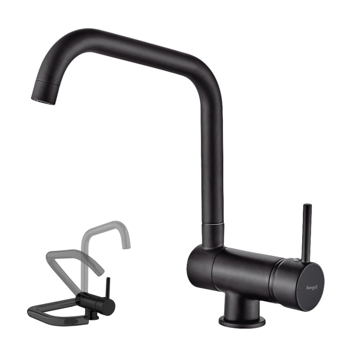 Ibergrif, Vorfenster Küchenarmatur, Einhebel Spültischarmatur mit hoher Auslauf 311 mm Schwarz, Schw