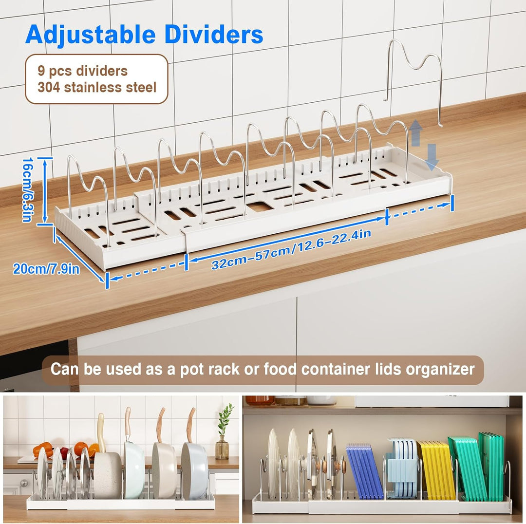 Mustorn Expandable Töpfe und Pfannen Organizer unter Schrank 1 Pack(Weiss) (32-57T)*20B*15H Weiss-1