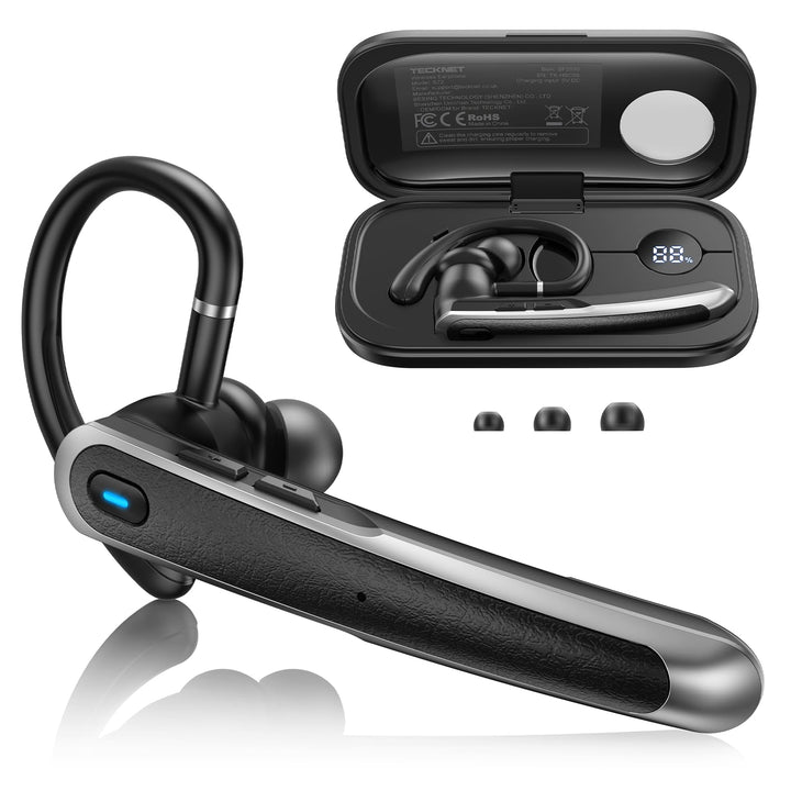 TECKNET 5.4 Bluetooth Headset mit Mikrofon, Dual Mic ENC Noise Cancelling Kopfhörer In Ear, KI-Echtz