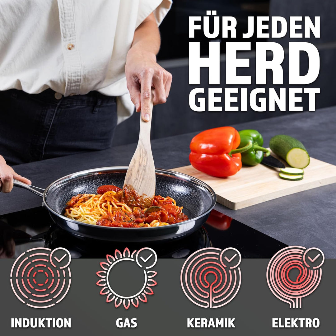 STEFFS® BRATPFANNE mit Waben 24 cm kratzfeste Antihaft Beschichtung - Pfanne alle Herdarten einfache