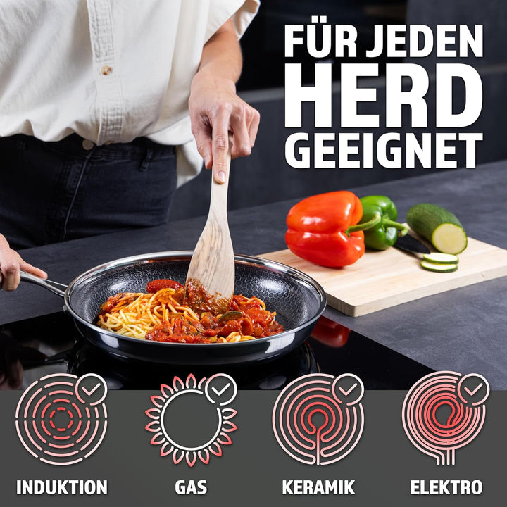 STEFFS® BRATPFANNE mit Waben 24 cm kratzfeste Antihaft Beschichtung - Pfanne alle Herdarten einfache