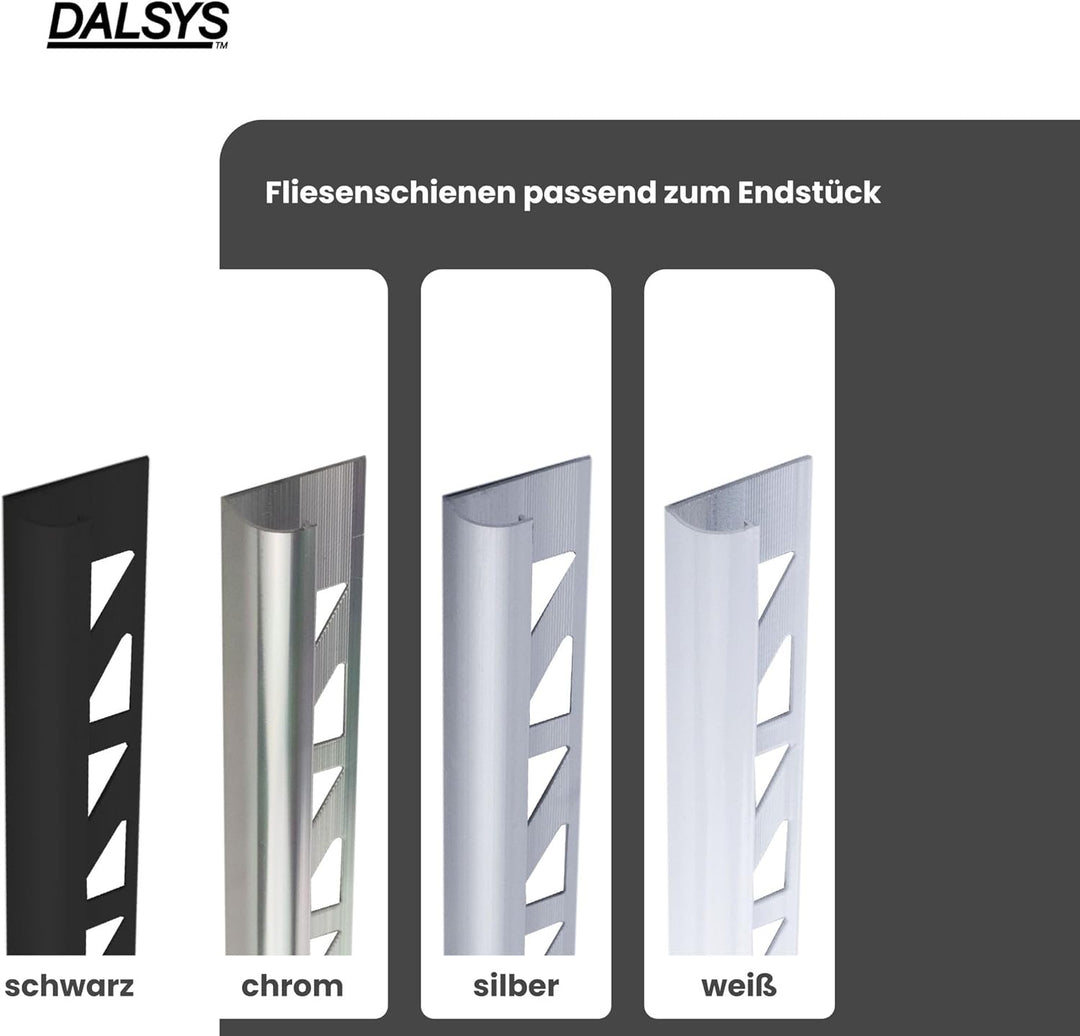 Dalsys Ausseneck für Fliesenschiene Aluminium (eloxiert) Viertelkreisprofil 10mm, 5 Stück Schwarz Fl