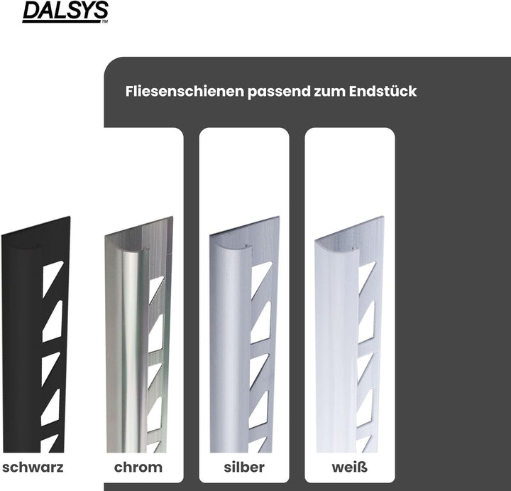 Dalsys Ausseneck für Fliesenschiene Aluminium (eloxiert) Viertelkreisprofil 10mm, 5 Stück Schwarz Fl