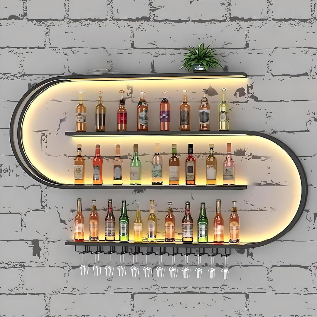 120cm Wand montiertes Weinregal, halbrundes mehrschichtiges Weinregal mit Weinglashaken, Weinflasche