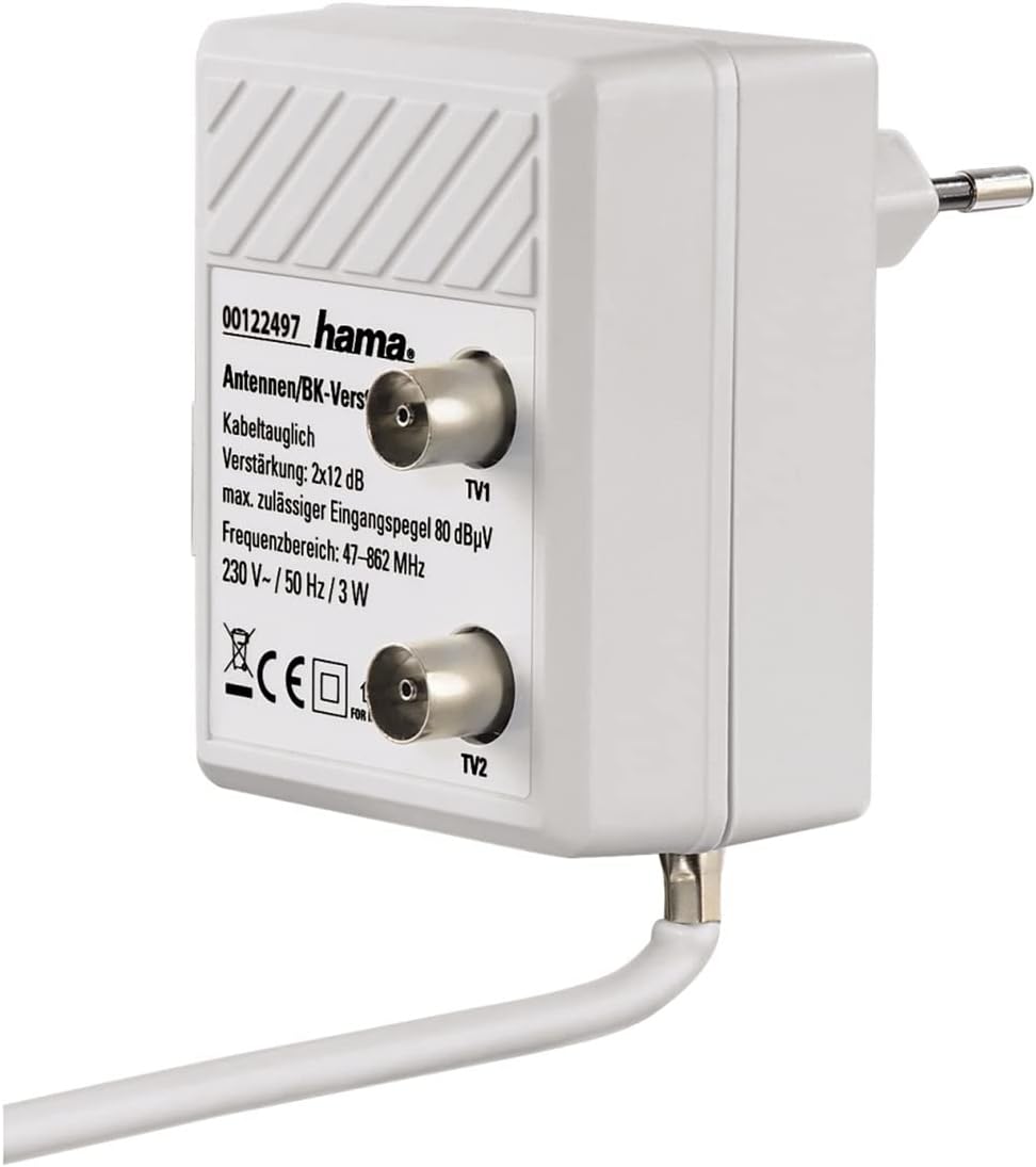 Hama Antennen-Zweigeräteverstärker (2-Port, 2x 12dB) weiss