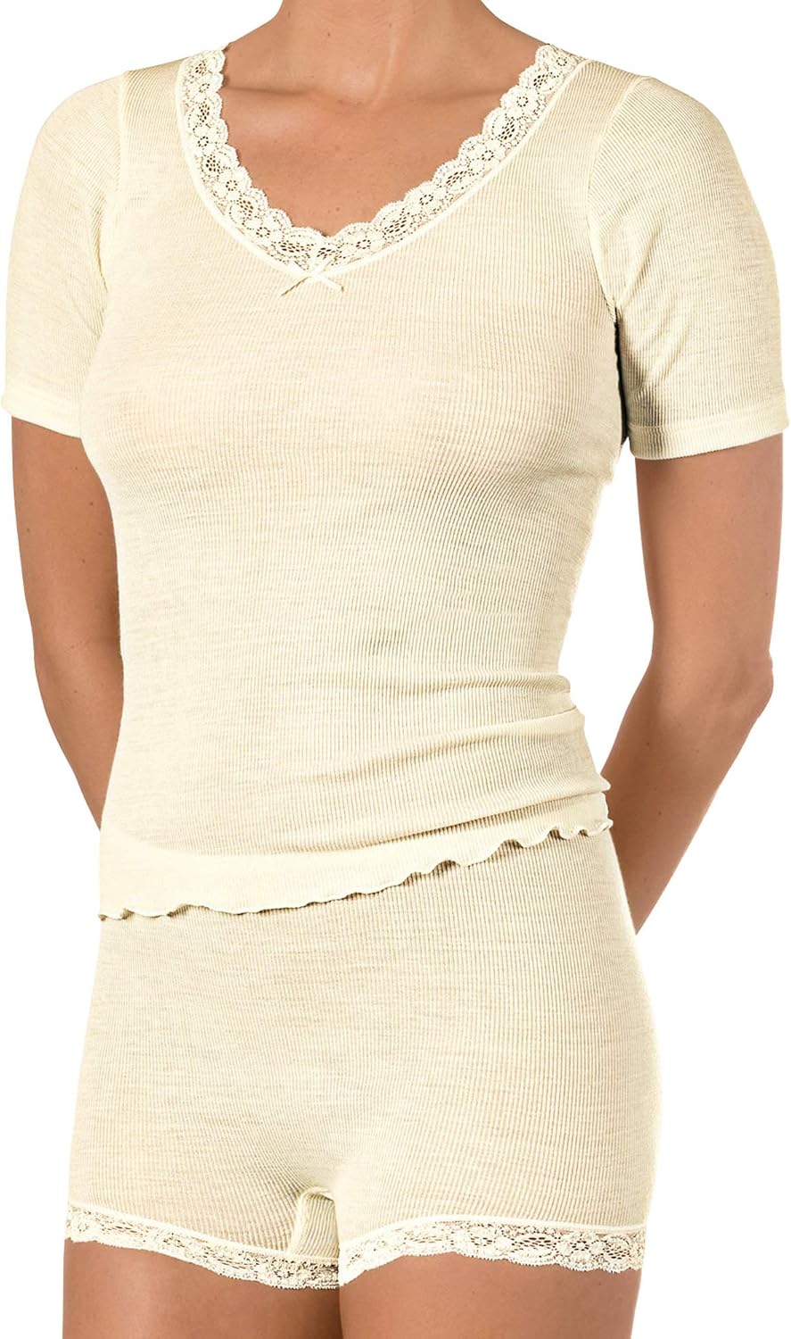 Nina von C. Wool Silk Damen Unterhemd, 1/2-Arm Shirt 36 Creme, 36 Creme