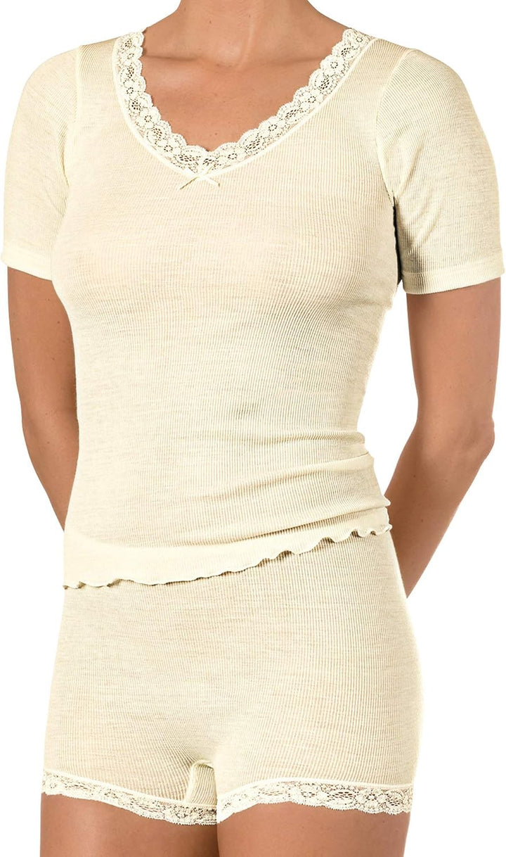 Nina von C. Wool Silk Damen Unterhemd, 1/2-Arm Shirt 36 Creme, 36 Creme