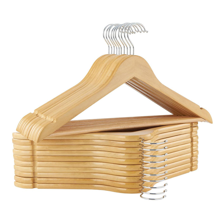 Hangerman Kleiderbügel Holz 20er Set, Massivholz Kleiderbügel mit rutschfestem Hosensteg, Einkerbung