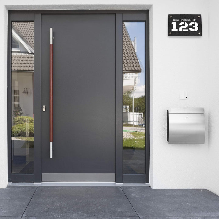 wandmotiv24 Personalisierte Hausnummer Hausnummernschild aus Naturstein Schiefer, auf Schiefertafel