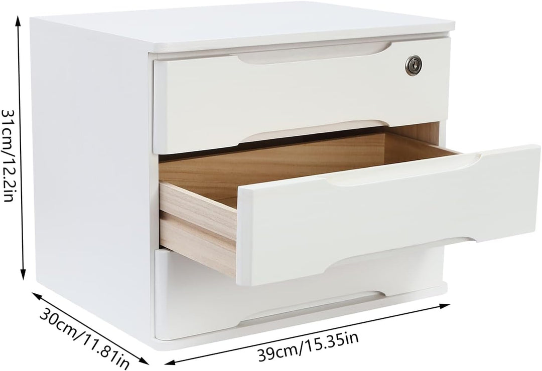 Aufbewahrungsbox mit 3 Ebenen, mit abschliessbarer Schublade, Schreibtisch-Organizer aus Holz, L 39