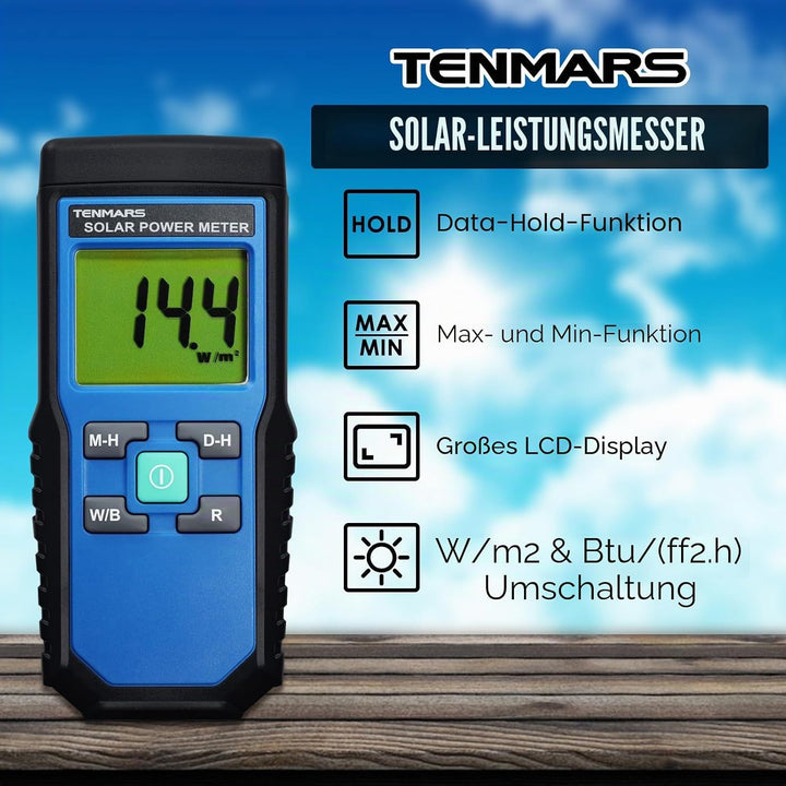 Handheld Digital Solar Leistung Meter (Pyranometer) 2000 W/m2, 634BTU / (ft2xh) Messung Solarstrahlu
