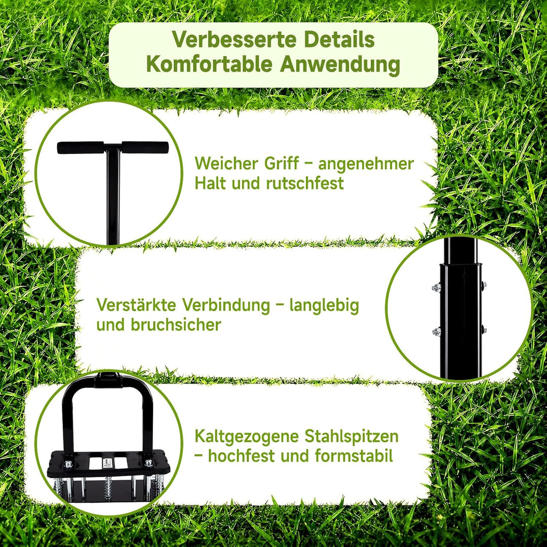HAUSPROFI Innovative Rasenlüfter Manuell, 15 Spikes Aerifizierer für Rasen,6 Federn Rasen Aerifizier