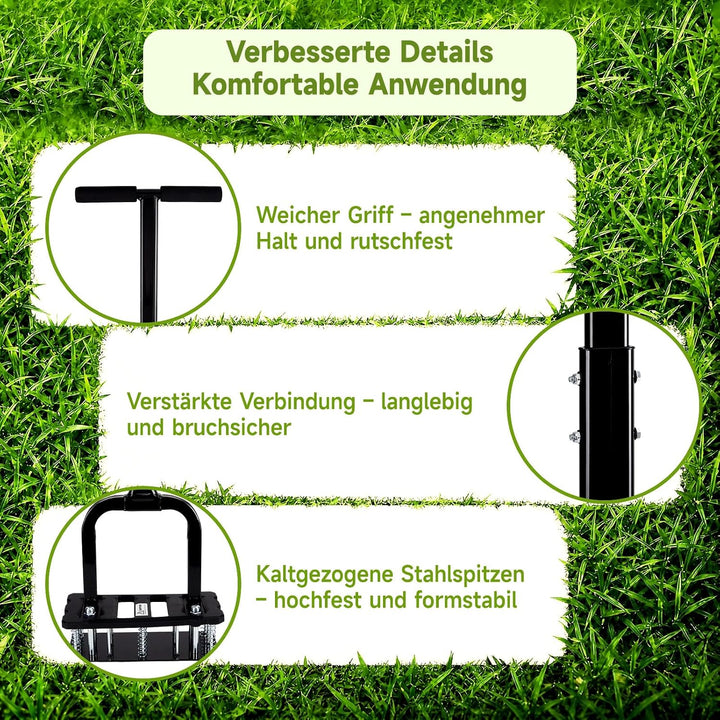 HAUSPROFI Innovative Rasenlüfter Manuell, 15 Spikes Aerifizierer für Rasen,6 Federn Rasen Aerifizier