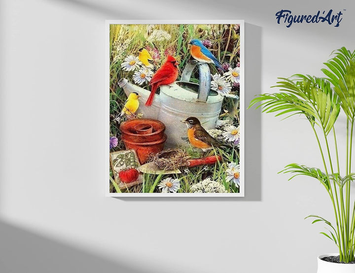 Figured'Art Diamond Painting Erwachsene 40x50cm Mit Rahmen Ganze Leinwand gespannt Vögel im Garten 5