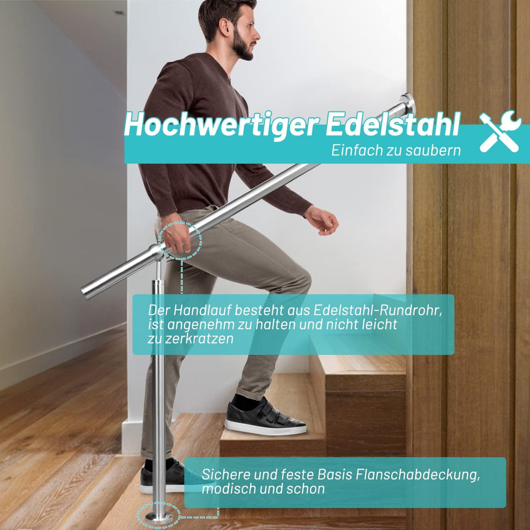 Gimisgu Eingangsgeländer Edelstahl Handlauf, 100cm Geländer Seitliche Montage Winkel Einstellbar Wan