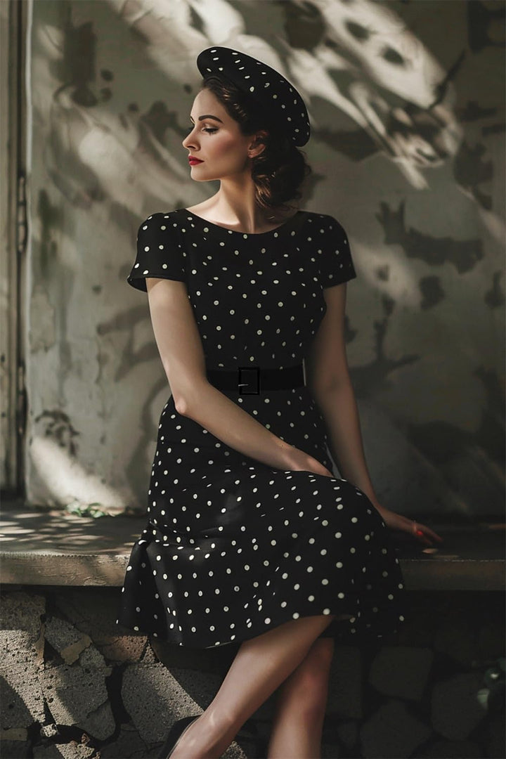 AXOE Damen Vintage Kleid 50er Jahre Baumwolle Gürtel S Weiss, S Weiss