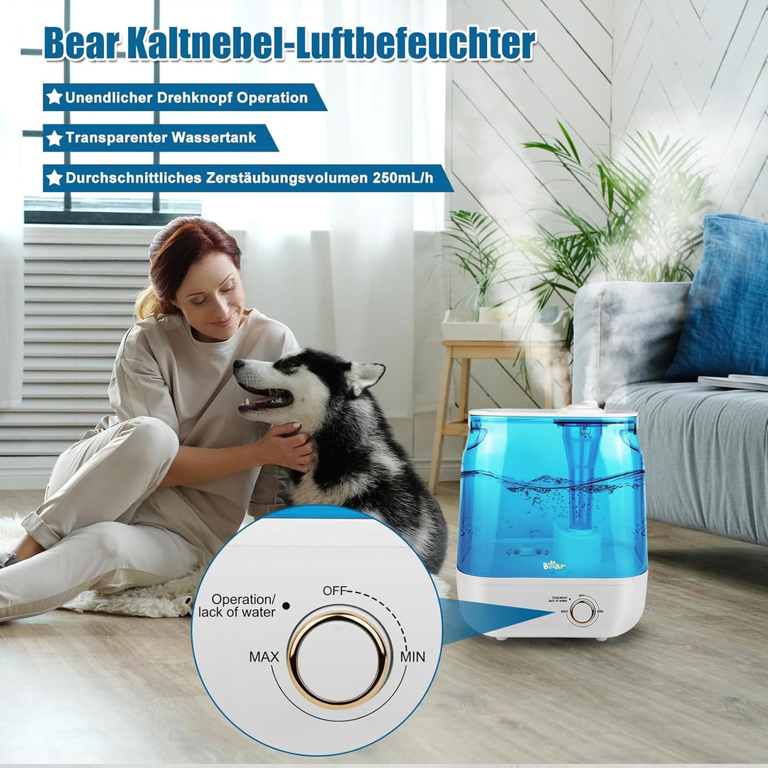 Bear 2023 6L Top-Füllung Zwei Auslassdüsen Luftbefeuchter, Ergonomischer Tragegriff，Mit Aromatherapi
