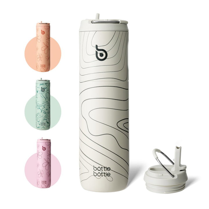 BOTTLE BOTTLE Isolierte Trinkflasche 680 ml(24oz) mit Strohhalm, Deckel und Griff für Sport, Reise,