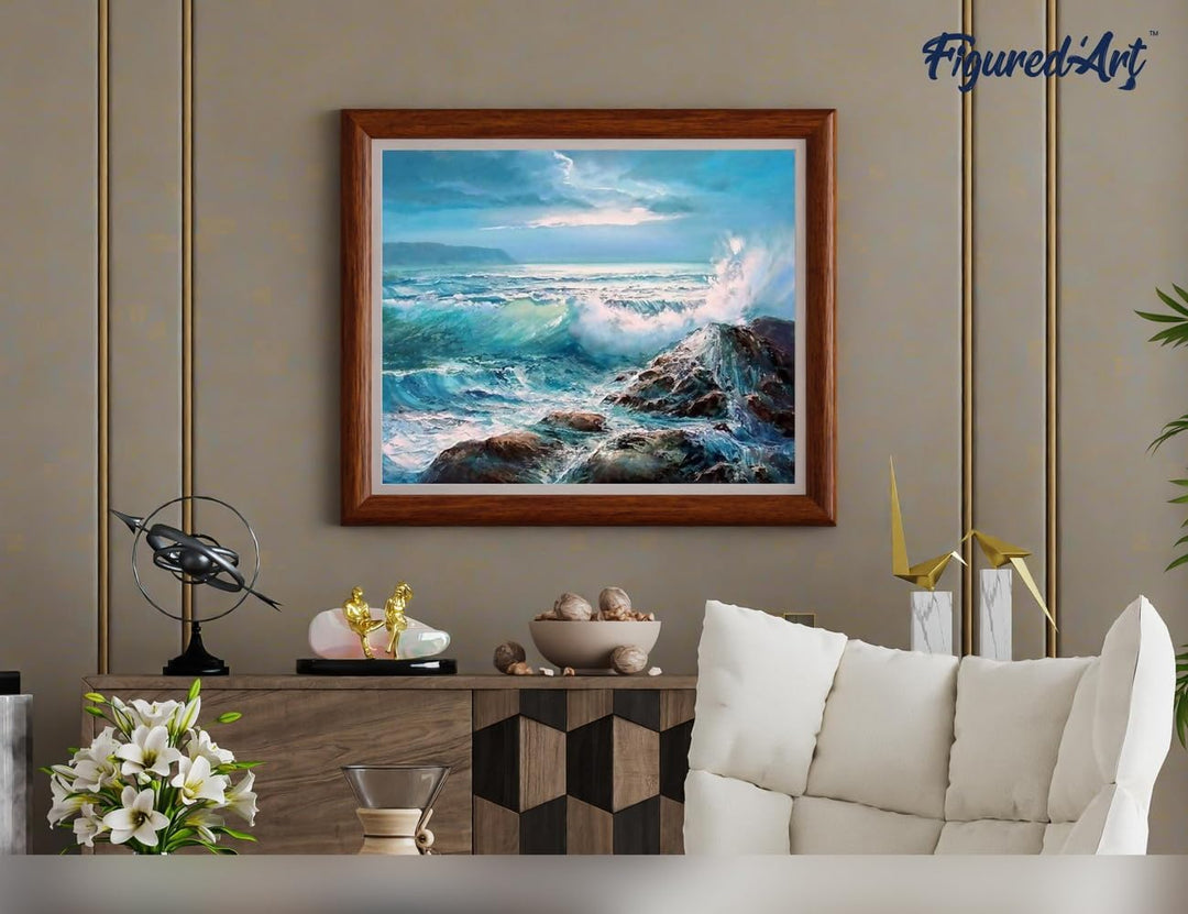 Figured'Art Malen Nach Zahlen Erwachsene Mit Rahmen Wellen - Paint by Numbers Basteln DIY Bastelset