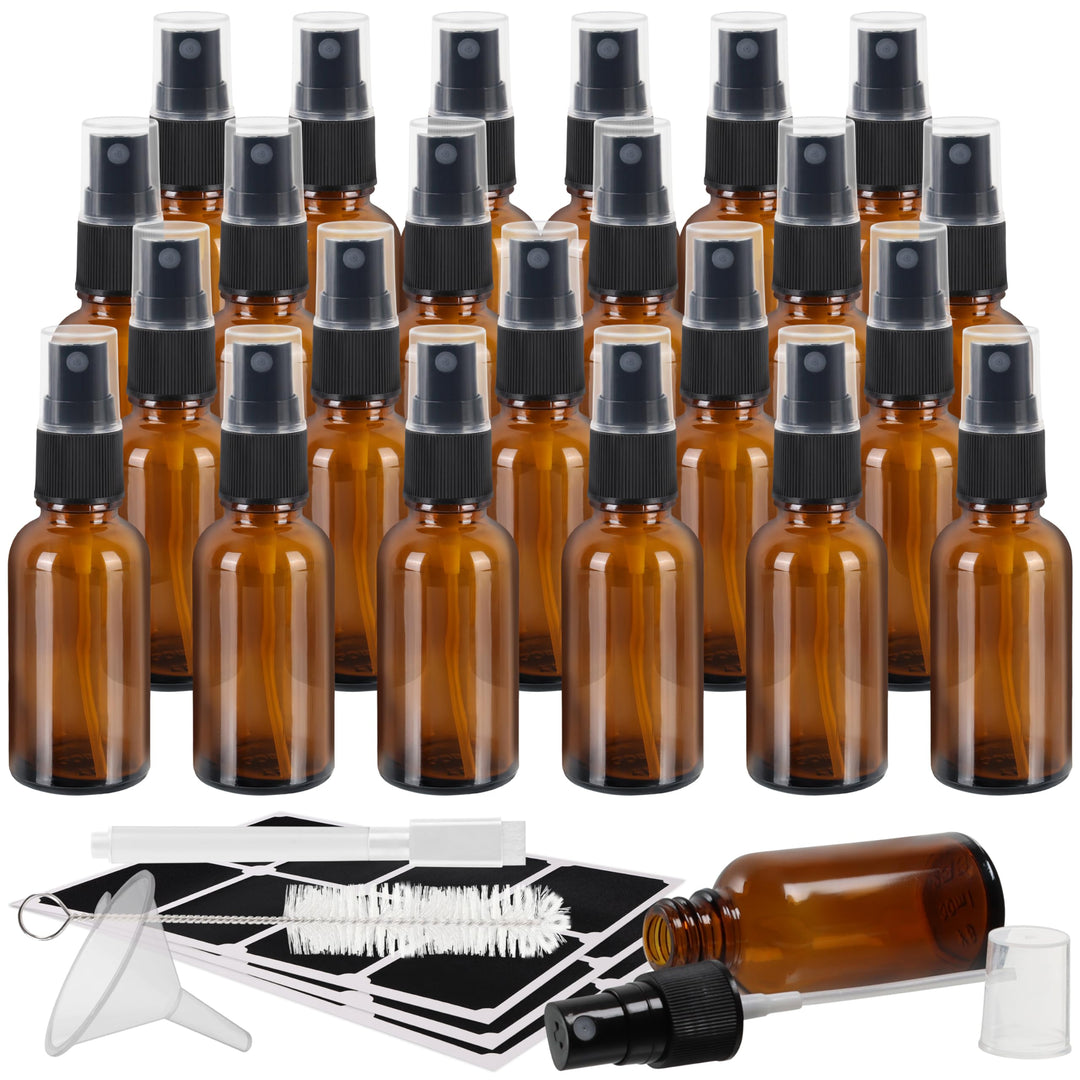 BELLE VOUS Braunglas Zerstäuber Sprühflasche Set (24 Stk) - Nachfüllbare Sprühflasche Klein 30 ml -