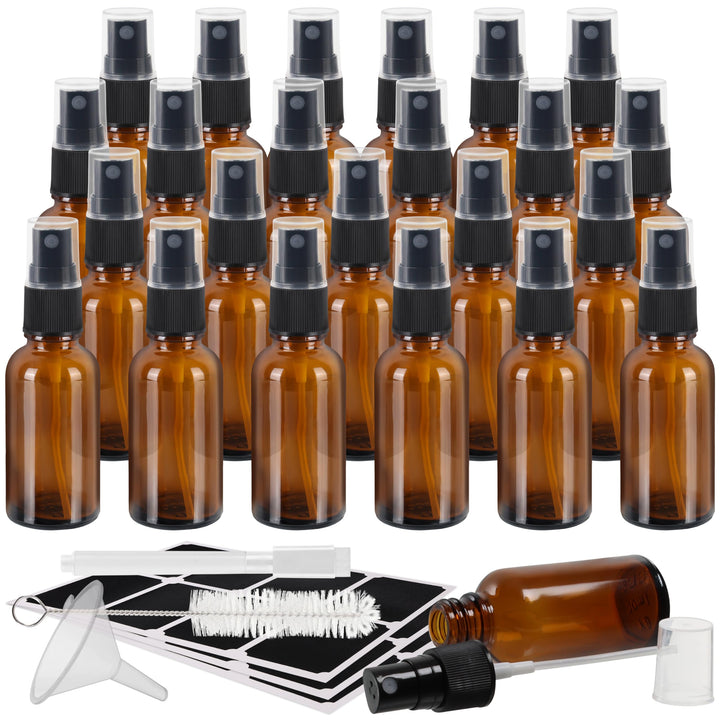 BELLE VOUS Braunglas Zerstäuber Sprühflasche Set (24 Stk) - Nachfüllbare Sprühflasche Klein 30 ml -