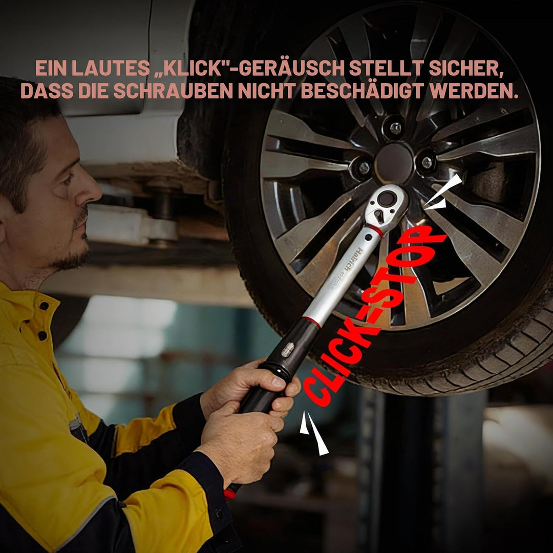 Hairich Drehmomentschlüssel Auto 1/2 Zoll, 40–210 Nm, ±3% Genauigkeit, inkl. 3 Stecknüssen (17/19/21