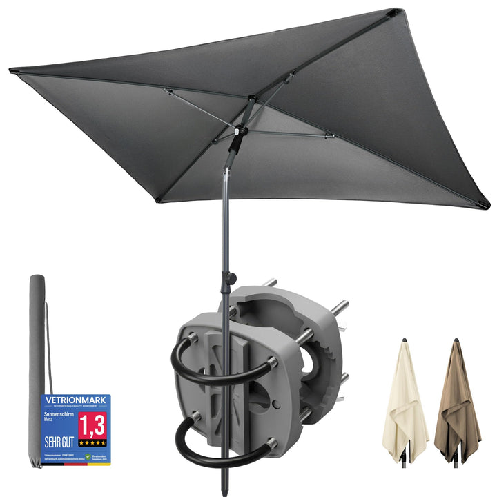 4smile Sonnenschirm Balkon SunnyShade Plus, Sonnnenschutz Balkon SET 3-in-1, Anthrazit - UV50+ Sonne