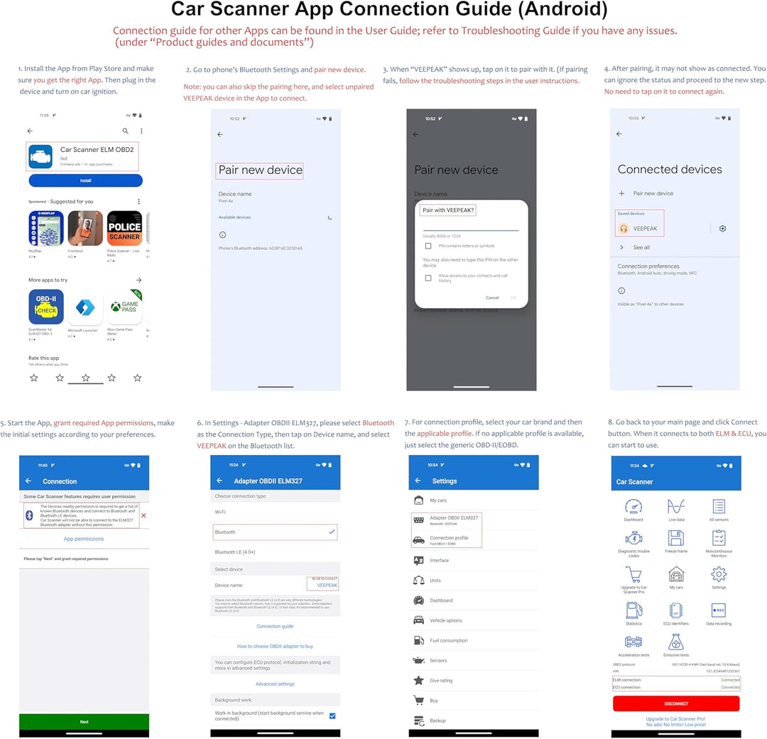 Veepeak OBDCheck BLE+ Bluetooth OBD II EOBD Diagnosegerät Adapter Stecker Auto Diagnose Scanner für
