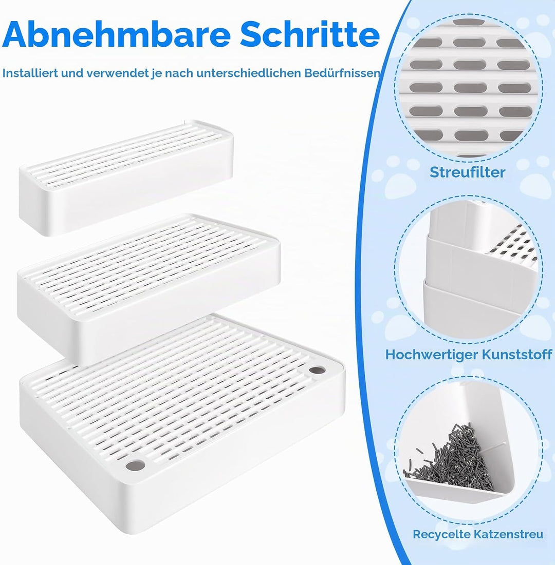 Verstellbare 3-stufige Katzentoilettenrampe, Katzen Treppen &amp; Stufen mit Filterfunktion, leicht zu r