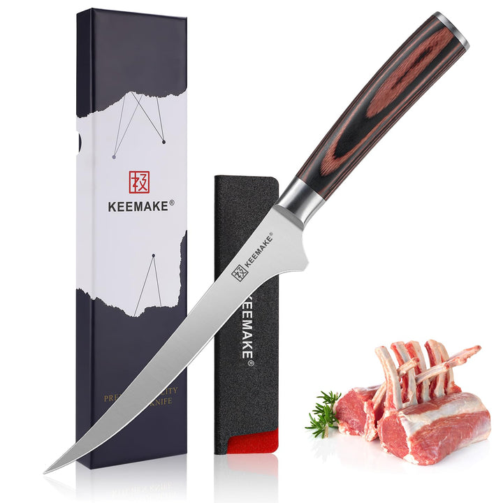 KEEMAKE Filetiermesser 15 cm, Profi Fischmesser Ausbeinmesser mit Ergonomischem Pakkaholz-Griff, Küc