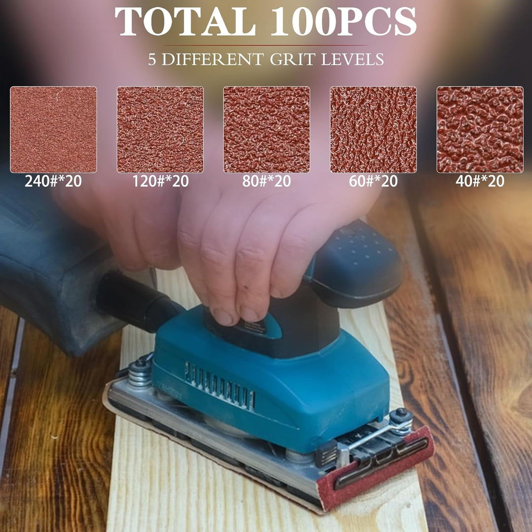 BIGP Schleifpapier Klett Set 100 Stück, 93 x 185 mm mit 8 Löchern für Staubabsaugung, Körnung 40 60