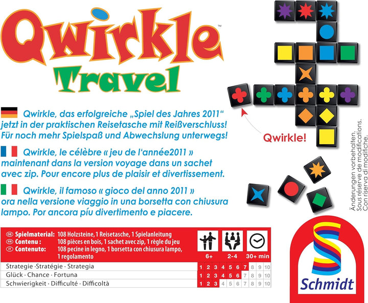 Schmidt Spiele 49270 Qwirkle Travel, Spiel des Jahres 2011 als Reisespiel Single, Single